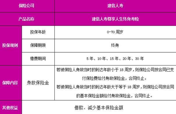 建信人寿尊享人生终身寿险产品介绍，附交20年养老钱收益情况+优点