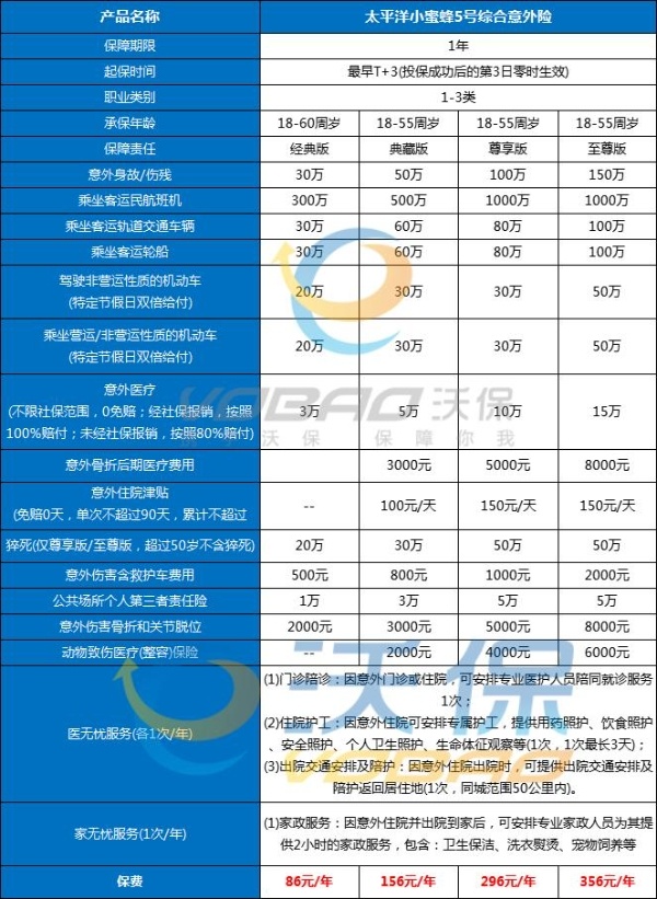 太平洋意外险一年多少钱，太平洋意外险价格表