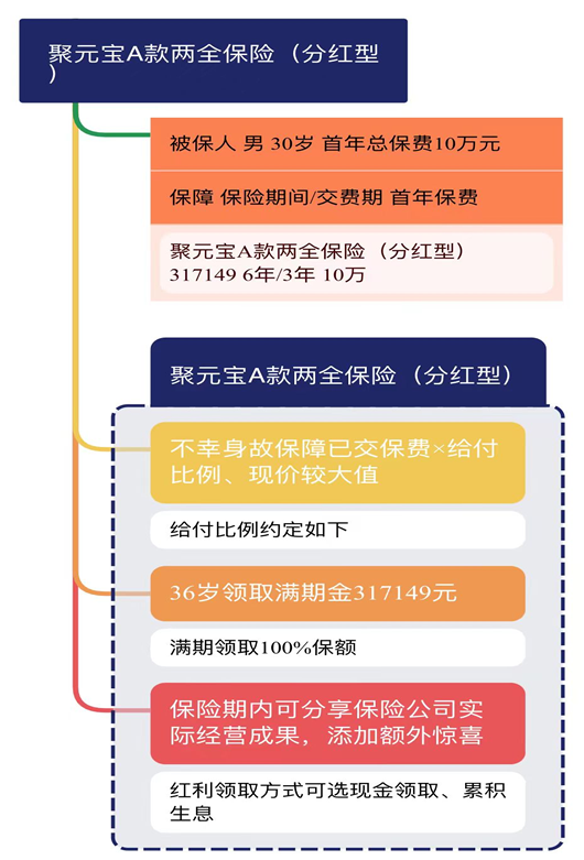 前海聚元宝A款两全保险(分红型)条款+趸交保5年,满期返多少？