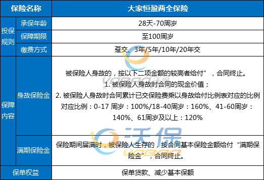 大家恒盈两全保险怎么样？满期返多少钱？条款+亮点