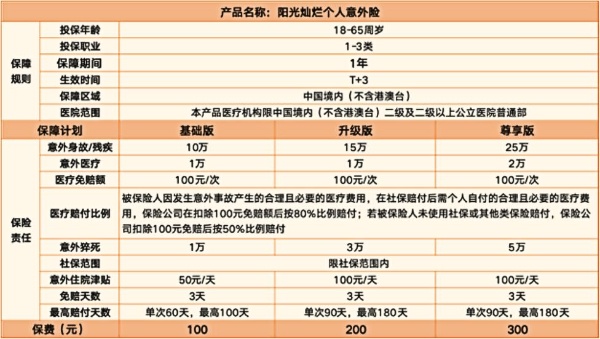 2025阳光人寿意外险险种及价格表，2025阳光人寿意外险赔偿标准